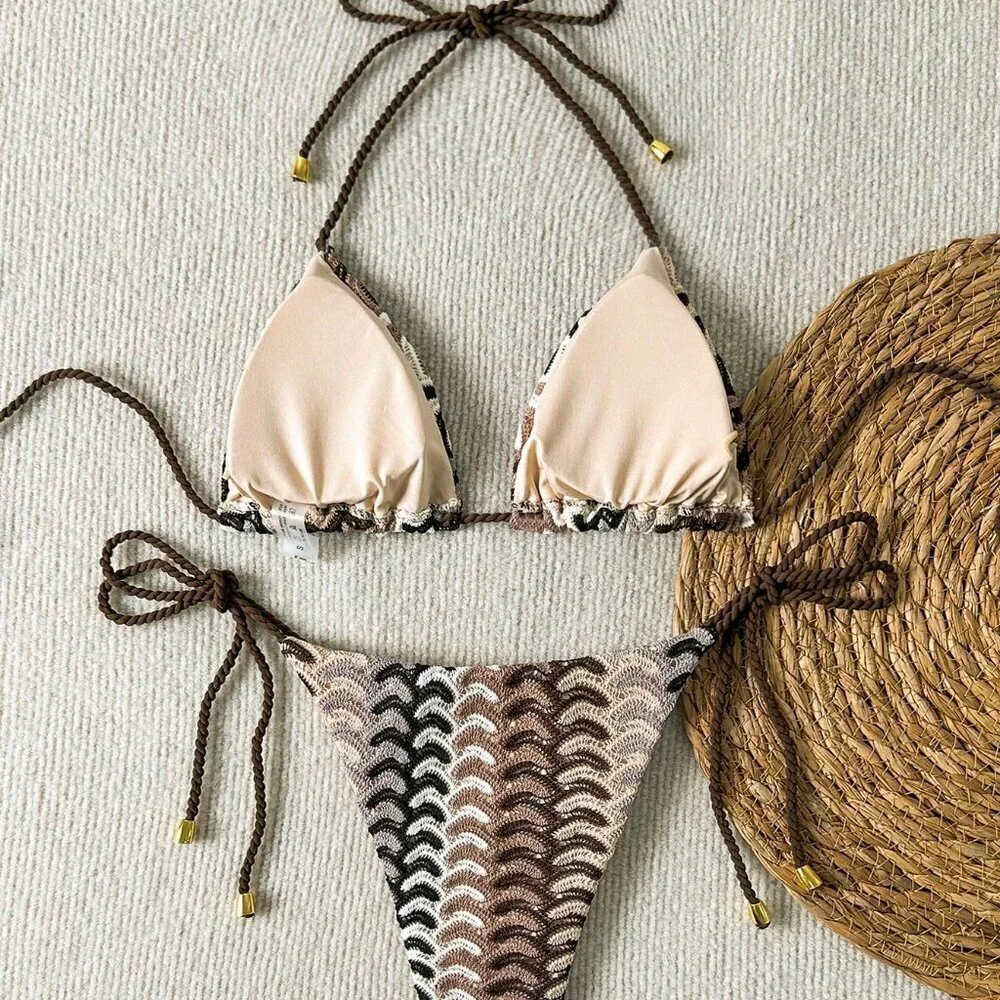 Multicolor Sexy Women's Holiday Beach Halter Allover Print Bikini Set